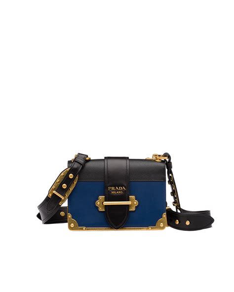 prada cahier mini|Bright Blue/black Prada Cahier leather bag .